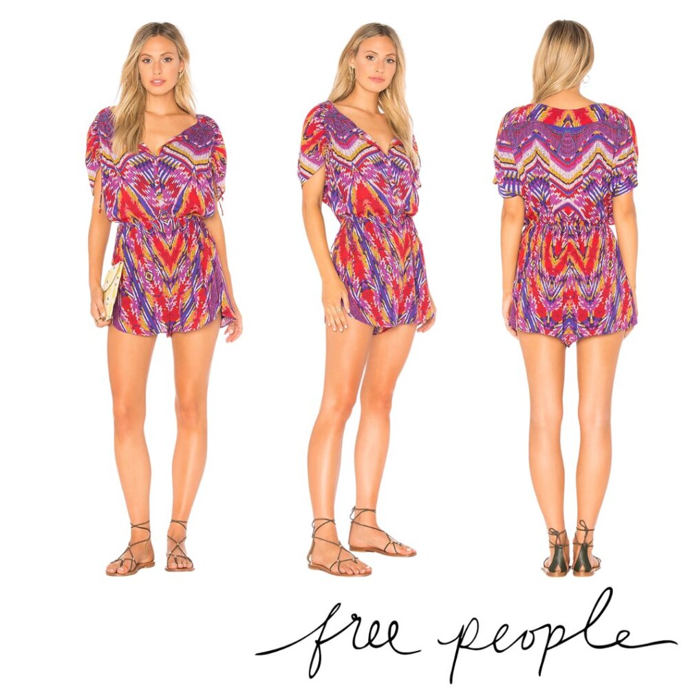 Free People “Dream All Night” Romper – Button Front, Drawstring Waist, Medium